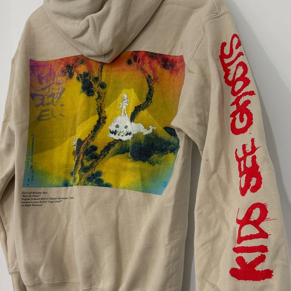 Kids See Ghosts Kid Cudi x Kanye West Beige Hoodie Size S Rare Merch Limited